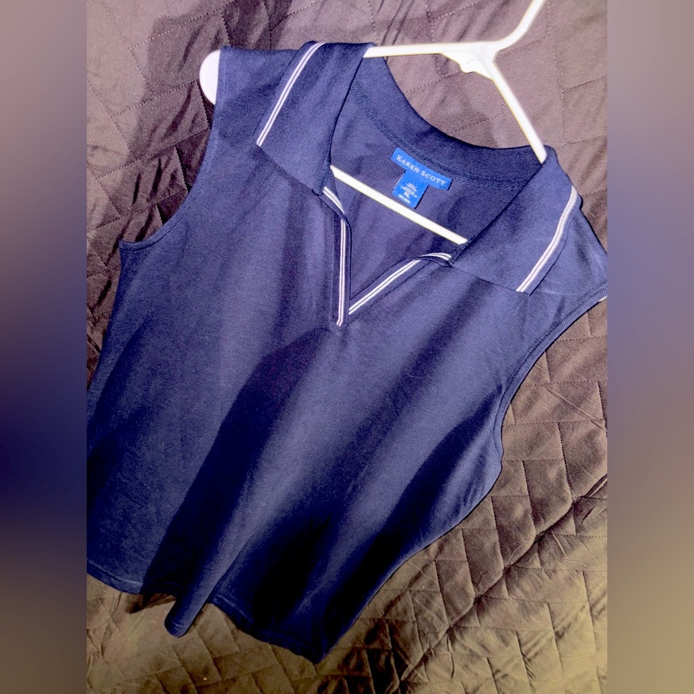 Karen Scott Blue Sleeveless Polo Tank Top Tote #7